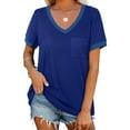 thumbnail image 2 of Arnsht Womens Dressy Casual Shirts Short Sleeve Solid Color V Neck Work Blouse Business Casual Summer Trendy Tops Blue M, 2 of 9