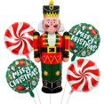 thumbnail image 2 of Juego de 5 globos de aluminio navideños con temática de fiesta de Feliz Navidad, decoración con globos, copos de nieve de Papá Noel, 2 of 5