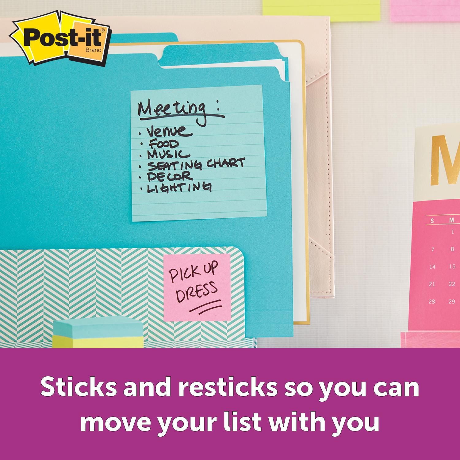 Feuillets super collants Post-it® WM675-3SSMIA-C, collection Miami 4 po x 4 po (10 cm x 10 cm)