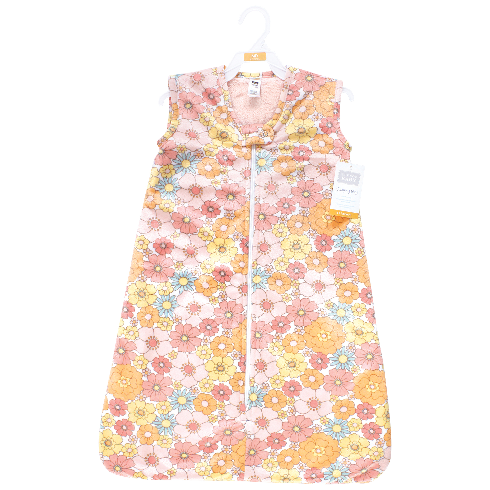Hudson Baby Girls Plush Faux Fur Sleeping Bag, Wearable Blanket, Peace Love Flowers, 18-24 Months