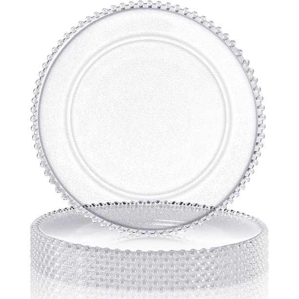 Paquete de 6 platos de carga transparentes a granel de plástico redondo de 13 pulgadas, para cena, de grano esmerilado, platos decorativos de servicio para bodas, fiestas, eventos de hogar