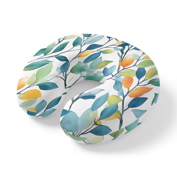 Neck Pillow, Colorful Leaf Memory Foam U-Shaped Travel Pillow for Airplane Car Train Office Nap, Portable Soft Head Neck Support for Sleeping & Reclining Summer Pastoral Spring Botanical