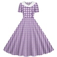 thumbnail image 3 of VBVC Women's Vintage 1950s Gingham Swing Dress , Ladies' Short Sleeve Double Breasted A-Line Midi Dress , Summer Peter Pan Collar Dresses For Women,Purple,S-2XL, 3 of 7