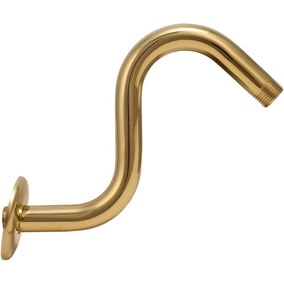 Plumb USA S-Style Shower Arms High Rise Shower Arm, Polish Brass Finish, with Flanges, Raise up 4"