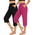 thumbnail image 2 of ZZwxWA 2PCS Solid Elastic Waist Pocket Cropped Pants Casual Stretchy Stylish Pants for Spring Summer Women's Clothing up to 45% Off, 2 of 7