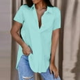 thumbnail image 5 of Guiexla Women Summer Shirt Lapel V-neck Short Sleeve Loose Fit Pullover Tops Solid Color Mid-length Office Lady Shirt, 5 of 7