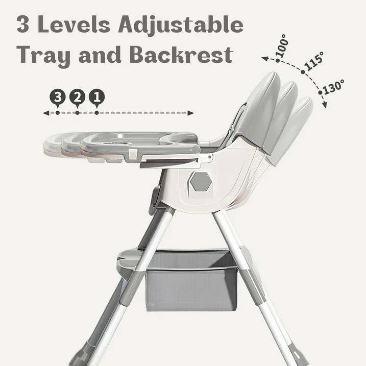 JieC Baby High Chair, 4 in 1 Convertible Highchair for Babies & Toddlers, Double Tray Dining Chair with 5-Point Harness & Silent Wheel,Gray