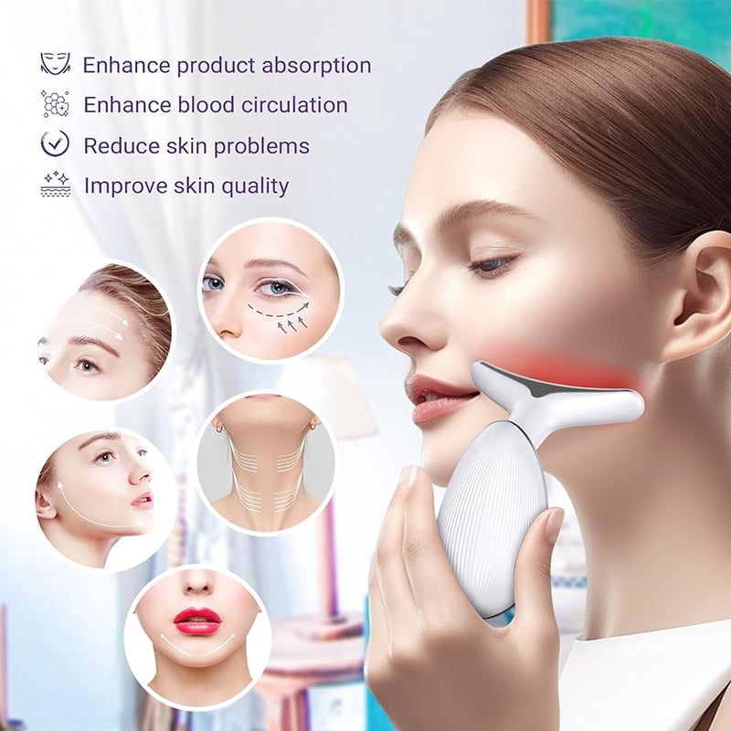 Red Light Therapy Massager for Face and Neck, 7-Color LED Neck & Face Rejuvenator, Multifunctional Facial Skincare Tools with Vibration