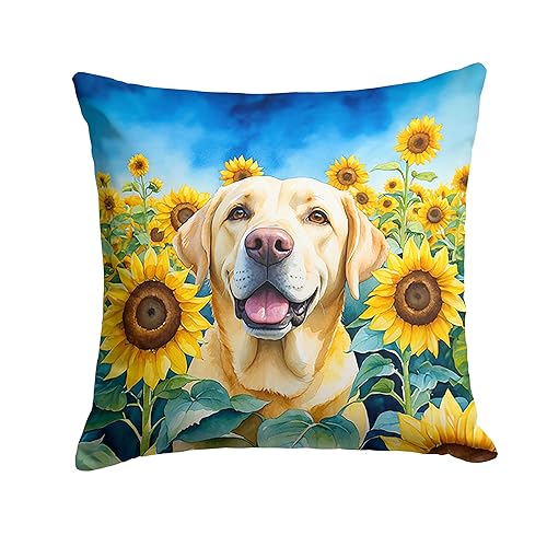 Labrador Retriever in Sunflowers Throw Pillow 14 in x 14 in