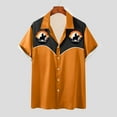 thumbnail image 2 of JURANMO Mens Hawaiian Shirt Summer Short Sleeve Funny Button Down Shirts Casual Lapel Bowling Shirts Color Block Vacation Tops Lightning Sales Orange XL, 2 of 6
