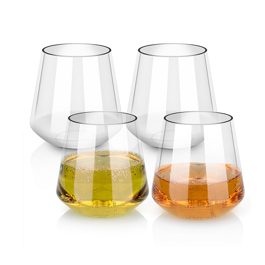 4pcs Beverage Cups Stemless Wine Glasses 16oz Transparent Drinking Cups