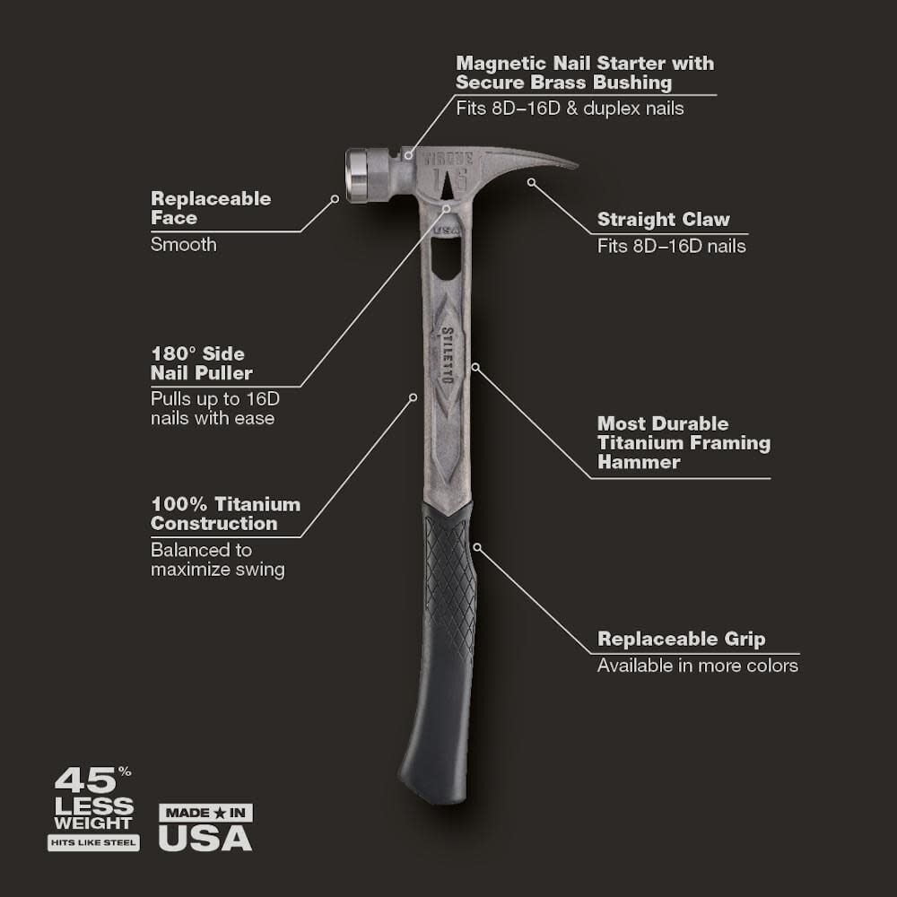Stiletto TIB15SC 15-oz TIBONE Titanium Hammer Smooth Face with Curved Handle