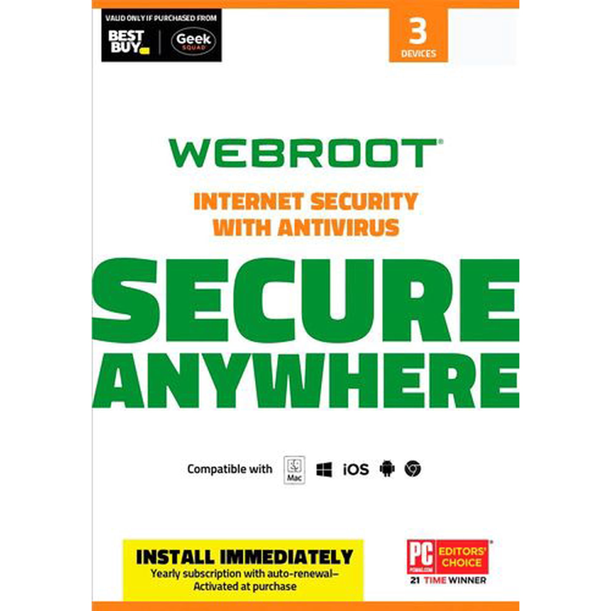 Webroot SecureAnywhere Internet Security - Box pack (1 year) - 3 devices - DVD - Win, Mac, Android, iOS