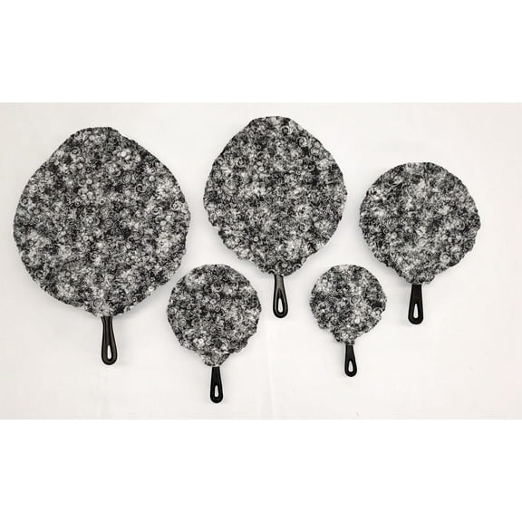Floral Garden Cast Iron Pan Covers (Set of 5) by Penny's Needful Things (Black & Gray)