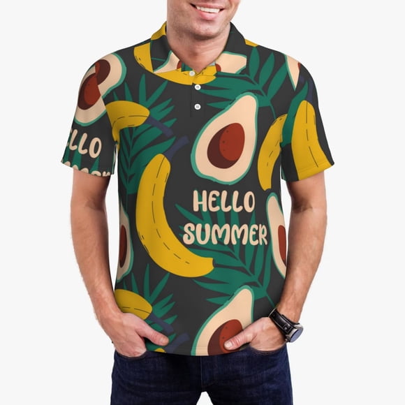Saiise Banana And Avocado Print Mens Golf Shirt Moisture Wicking Quick-Dry Print Performance Polo Shirts for Men-X-Large