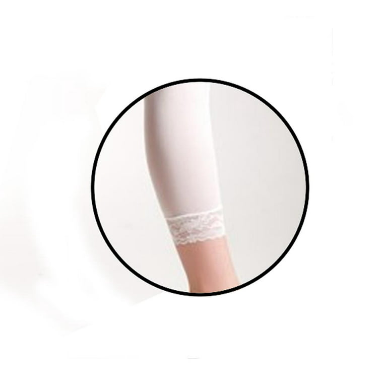 Ladies Women Footless Tights Capri Lace Trim Hosiery Opaque White Dance One  Size
