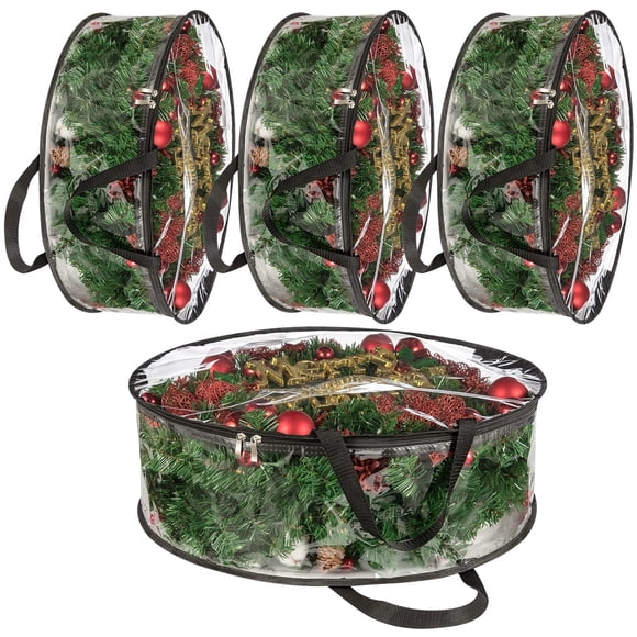 4 PCS Clear Wreath Storage Bag, 24x8 Inch Christmas Wreath Storage Container, Heavy Duty PVC Wreath Protector with Handle for Xma
