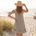 thumbnail image 7 of Women's Vertical Striped Dress, Casual Sleeveless Zip-up V Neck Mini Dress, Ruffle Hem Shift Summer Sundress with Pockets, 7 of 7