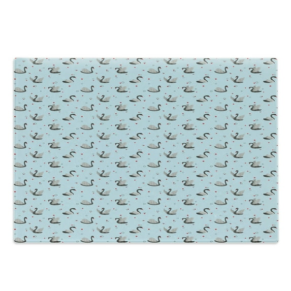 Swan Cutting Board, Dark Color Swans on Pale Blue Backdrop with Little Black Circles and Red Dots, Decorative Tempered Glass Cutting and Serving Board, Large Size, Grey Pale Blue Red, by Ambesonne