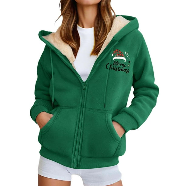 WILLBEST Sudadera Larga para Mujer, Estilo Casual de Invierno, con Cremallera, Forrada, con Estampado Festivo Chaqueta Suave, Cómoda y Cálida, Ideal para Deportes Al Aire Libre y Uso Diario Mediana