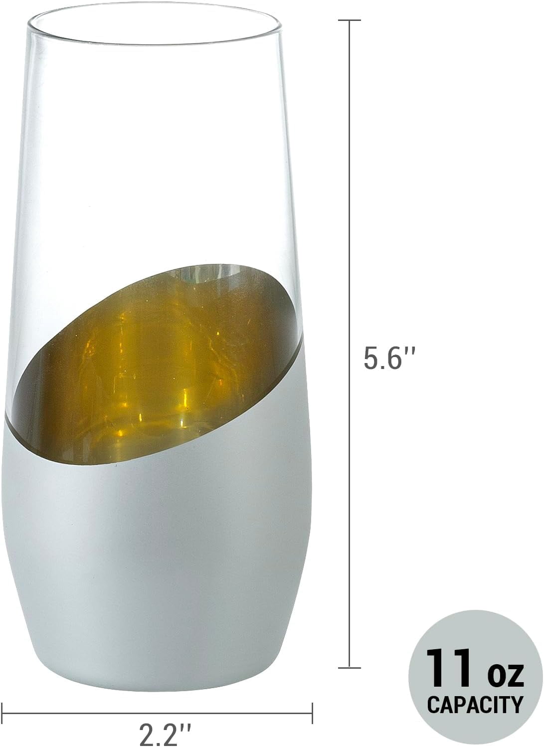 MyGift Set of 4 Stemless Champagne Flutes 11 oz Clear Glass Modern Toasting Glasses for Weddings Parties Home Bar Sparkling Wine Mimosa Drinkware Elegant Entertaining