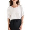 thumbnail image 1 of INSPIRAR CHIC Blusa de Trabajo Elegante de Cuello Redondo y Manga Corta para Mujeres L Blanca, 1 of 6
