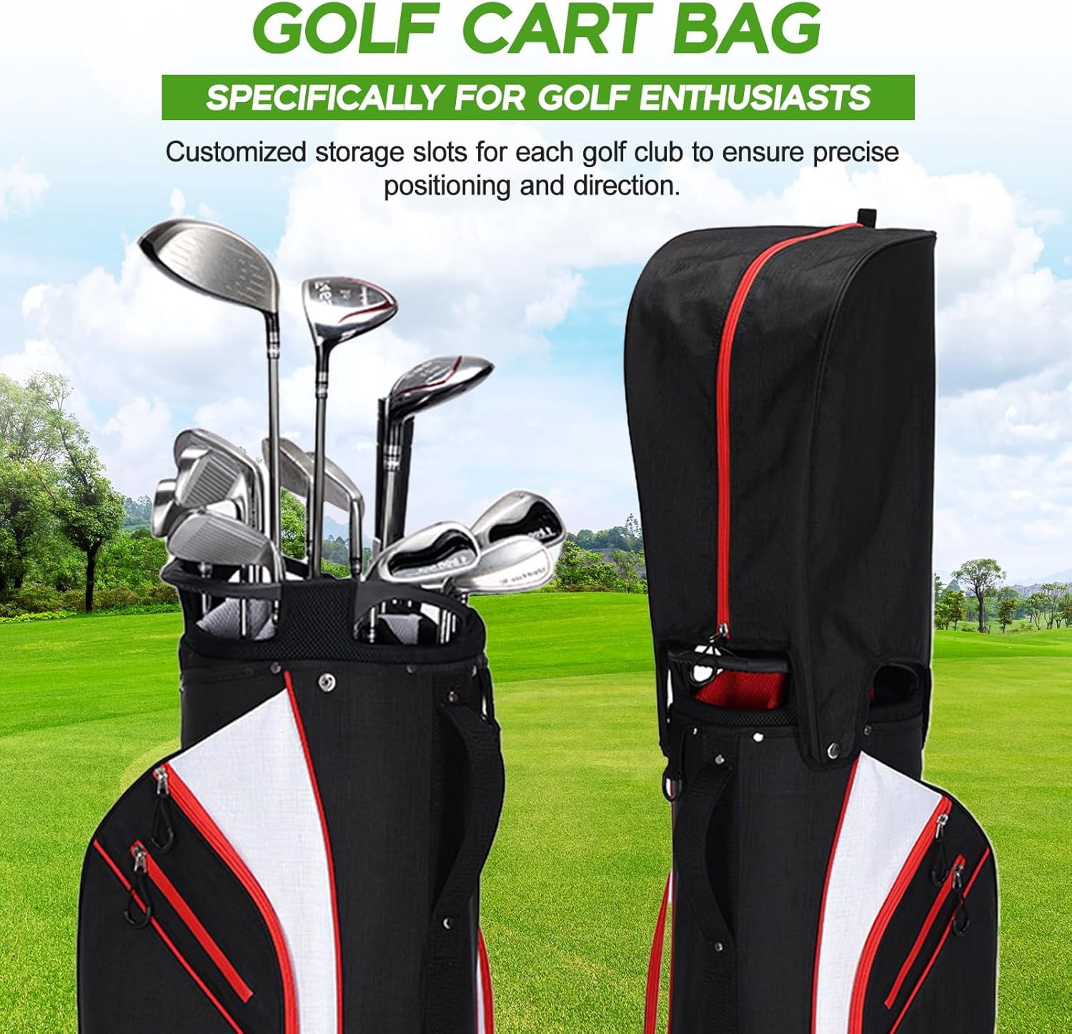 14-Way Golf Stand Bag with Full-Length Divider Top, Lightweight Premium Model for Men & Women, Equipped with Multiple Storage Pockets, Built-in Cooler Bag, Waterproof Material and Rain Hood