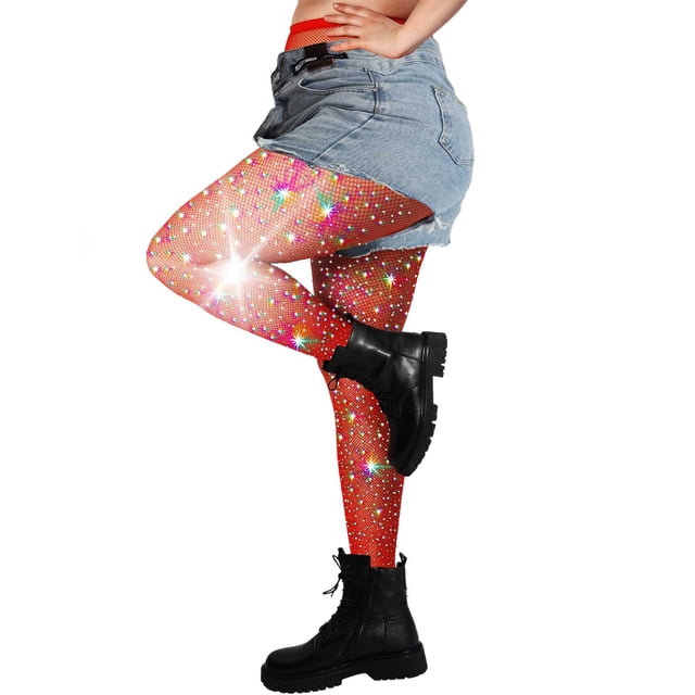 Fgnfyis Bas Taille Haute pour Femmes, Colorés, Brillants, à Haute Élasticité, en Maille Incrustée, Collants Grande Taille, Rouge