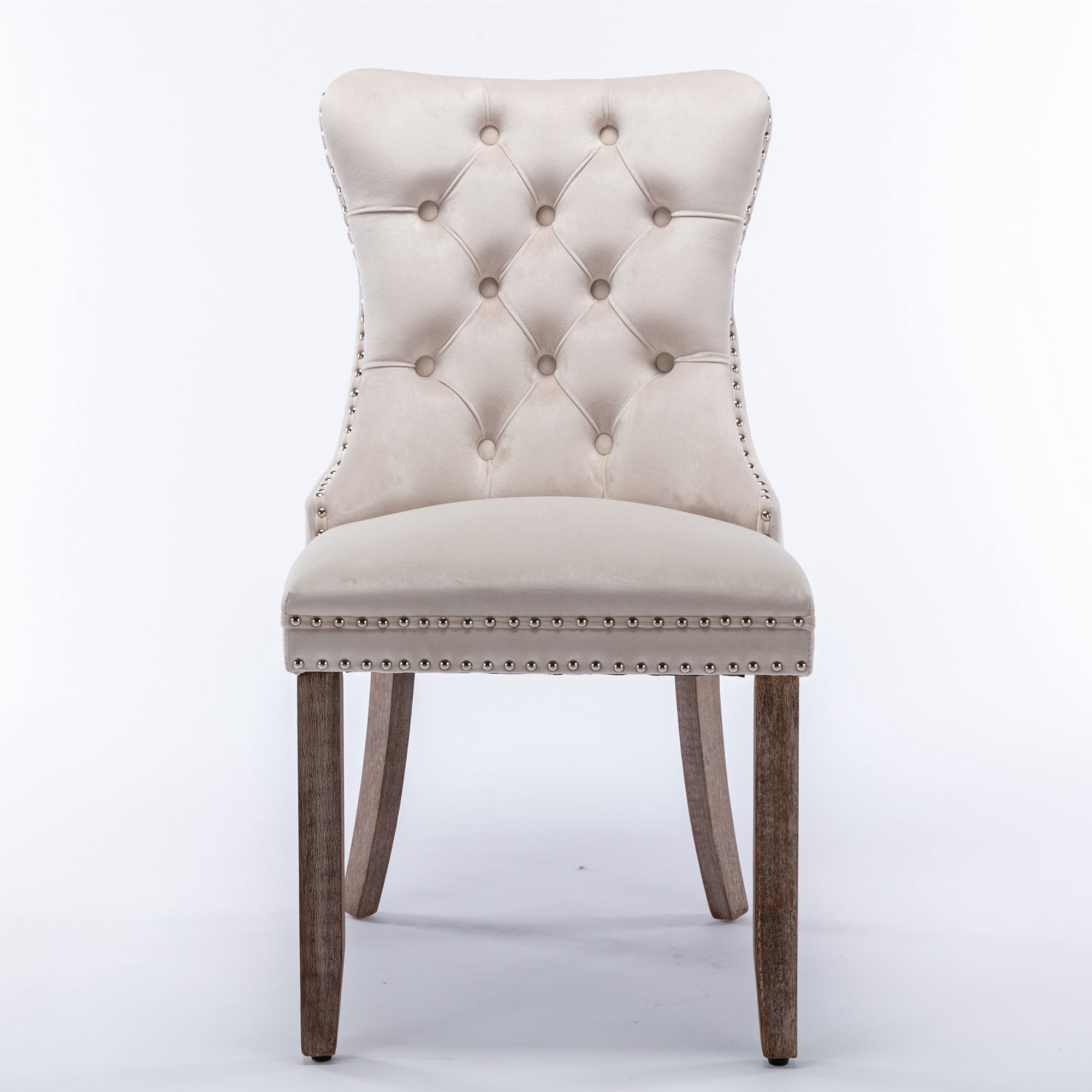 BSHTI 37.5" Velvet Upholstered Contemporary Dining Chairs Set of 2, Tufted Parson Wingback Chair with Nailhead Trim for Kitchen Dining Room(Beige)