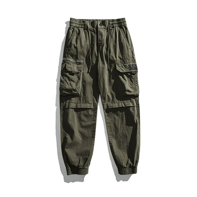 Pantalones largos de moda para hombre, casuales, de color sólido, cargo, con bolsillos y cremallera, cintura elástica, pantalones largos de algodón para hombre.