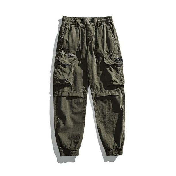 Pantalones largos de moda para hombre, casuales, de color sólido, cargo, con bolsillos y cremallera, cintura elástica, pantalones largos de algodón para hombre.