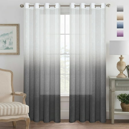 Grey Curtains Natural Linen Mixed Semi Sheer Curtains 96 Inches Long Beautiful Ombre Sheer Window Elegant Curtains/Drapes/Panels/Treatment, 2