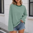 thumbnail image 2 of Yutgune Women's Striped Sweatshirt Crew Neck Long Sleeve Shirts Loose Casual Fall Top, 2 of 6