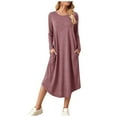 thumbnail image 2 of Njoeus Women's Soft Sleepwear Long Sleeve Nightgown Casual Dresses Full Length Nightshirt Loose Loungewear Pajama Dress with Pockets, 2 of 9
