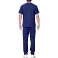 thumbnail image 4 of Fgvctg Mens Scrubs Plus Size Jogger Scrubs Stretchy V Neck Scrub Tops and Pants Nurse Uniforms Medical Scrub Sets with Pockets Navy 2XL, 4 of 5