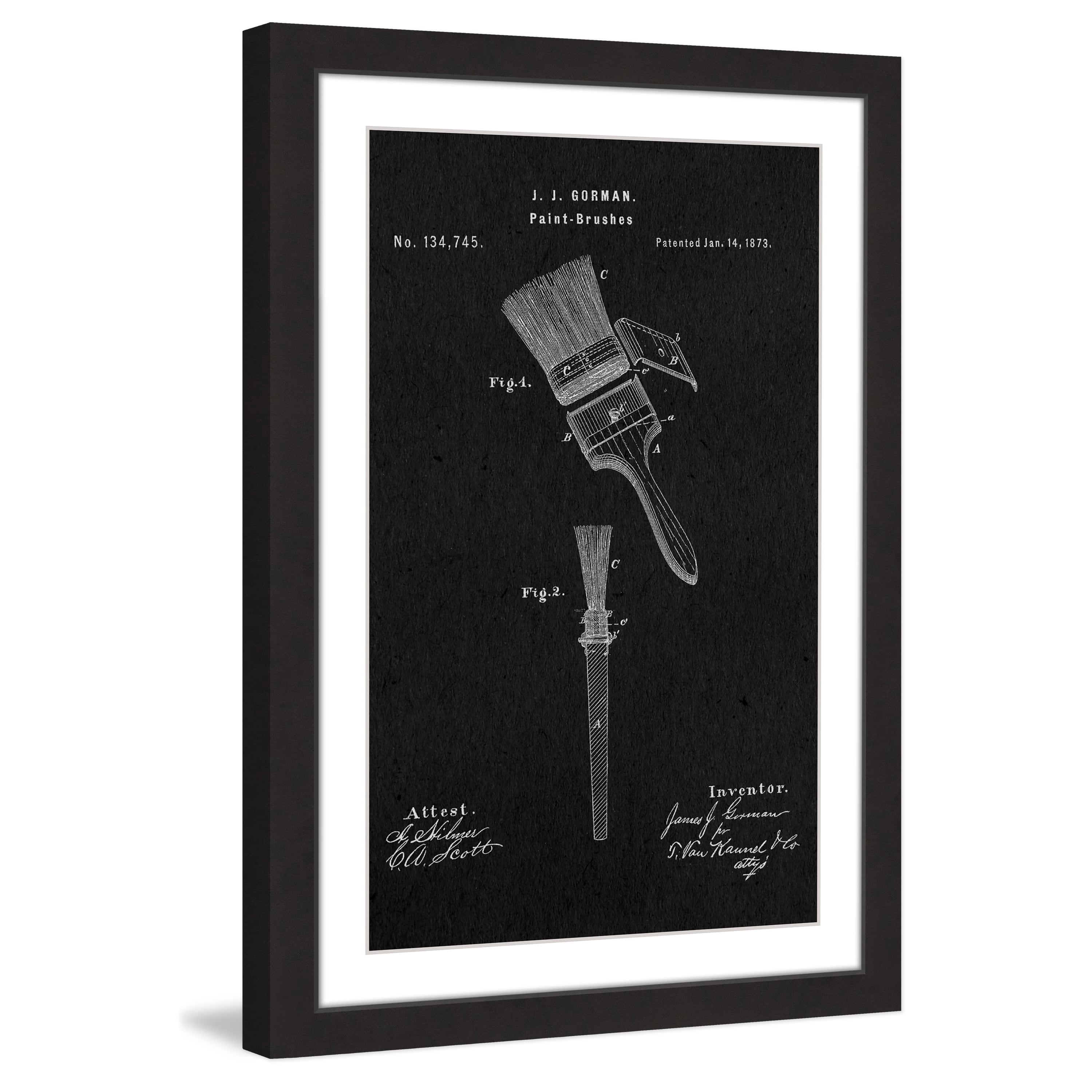 "Paint Brush 1873 Black Paper" Framed Painting Art Print, 16" x 1.5"