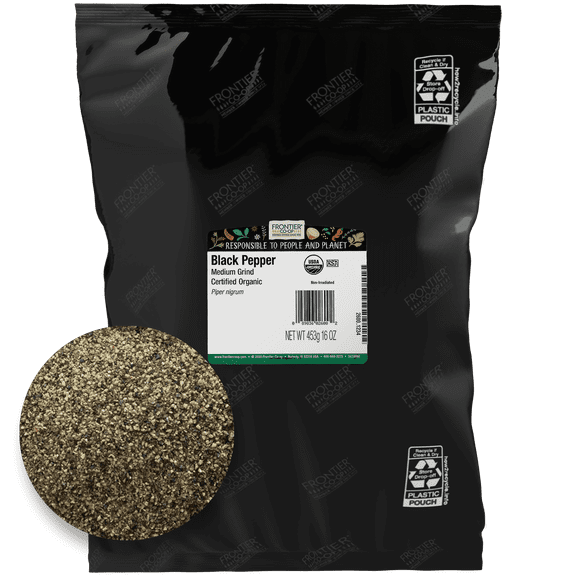 Frontier Co-op Certified Organic Medium Grind Black Pepper, 16 oz Bag