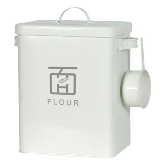 Lata de almacenamiento de detergente para ropa con cuchara, recipiente metálico para detergente para ropa blanco