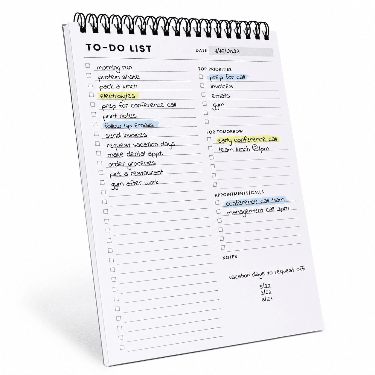 To Do List Notepad With Multiple Functional Sections Spiral Daily Planner