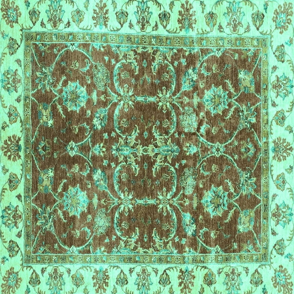 Ahgly Company Indoor Square Abstract Turquoise Blue Modern Area Rugs, 8' Square