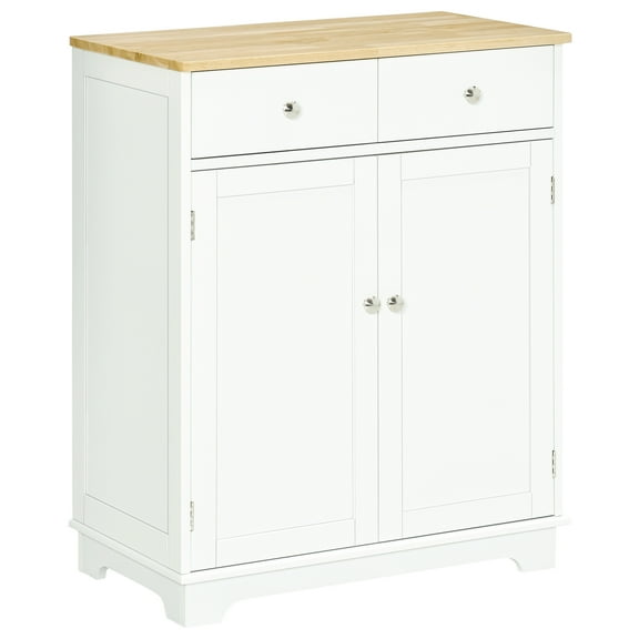 Living Room Cabinets HOMCOM Sideboard Buffet Cabinet, 2-Doors Door Kitchen Cabinet, Coffee Bar Storage with 2 Drawers, Adjustable Shelf for Living Room and Hallway, White,Metal Cabinets
