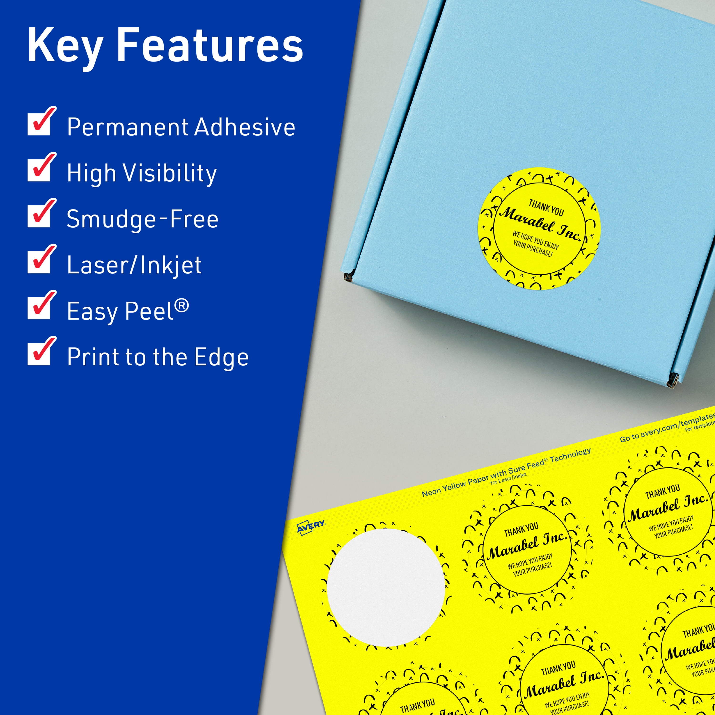 Avery Printable Round Labels, Neon Yellow, 1.5" Diameter, 800ct