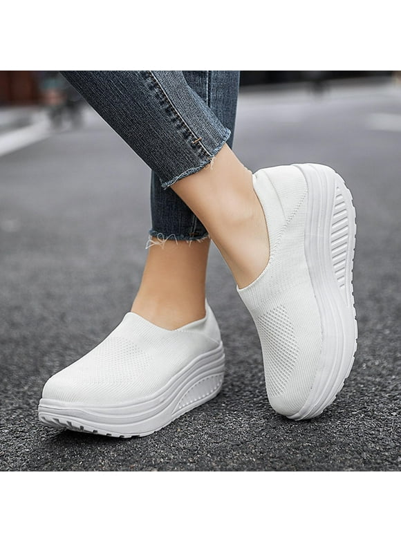HAOTAGS Women’s Mesh Platform Sneakers Lace Up Comfortable Walking Shoes White Size 6