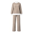 thumbnail image 5 of Dzrciro Striped Two Piece Sets for Women, Plus Size Striped Long Sleeve Crew Neck Pullover Tops and Elastic Waist Wide Leg Pants with Patch Pockets, Casual Loose Sweatsuits S‑2XL, 5 of 6