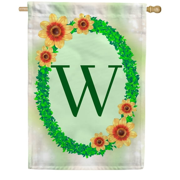 America Forever Summer Sunflower Wreath Monogram House Flag Letter D 28 x 40 inches Green Ivy Wreath Summertime Double Sided Vertical Outdoor Yard Lawn Decorative Seasonal Yellow Floral House Flag
