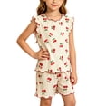 thumbnail image 2 of Mifsaly Toddler Girls 2 Piece Pajama Outfits Cute Graphic Sleeveless Ruffle Trim Tops and Shorts Kids Soft Breathable Summer Casual Home Clothes, 2 of 8