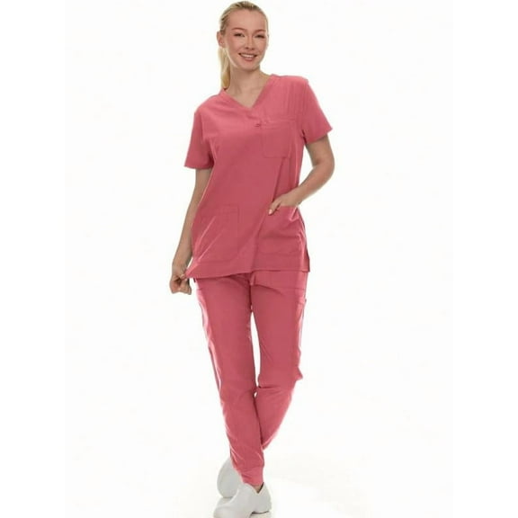 HEAL WEAR Women's Scrub Set Stretch V-Neck Top & Pants 4-Way Stretch,Wrinkle-Resistant,Breathable Fabric