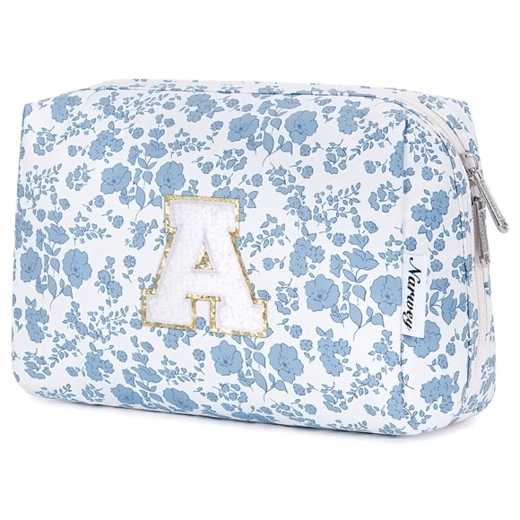 Bolsa de maquillaje Narwey Personalizada con Inicial Floral Azul