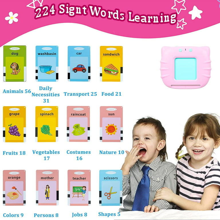 Learning Toys Birthday Gifts for 3-6 Years Old Boys 112 Words Audible Baby Flash Cards Speech Therapy Toys Autism Toys for Girls Easter Birthday Gifts