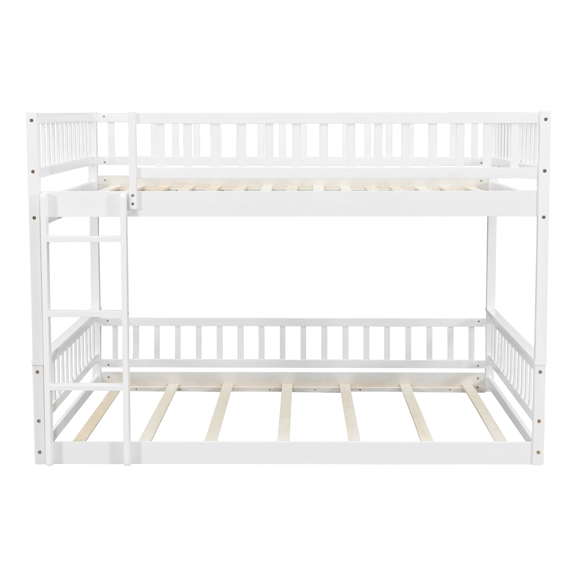 Euroco Wood Queen over Queen Bunk Bed with Ladder and Guardrails, White
